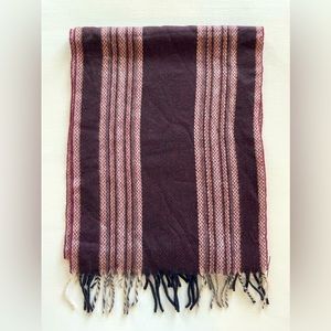 NWT Chelsey by Joseph Germany Stripe Cashmere Scarf W/ Fringe Trim Burgundy $185